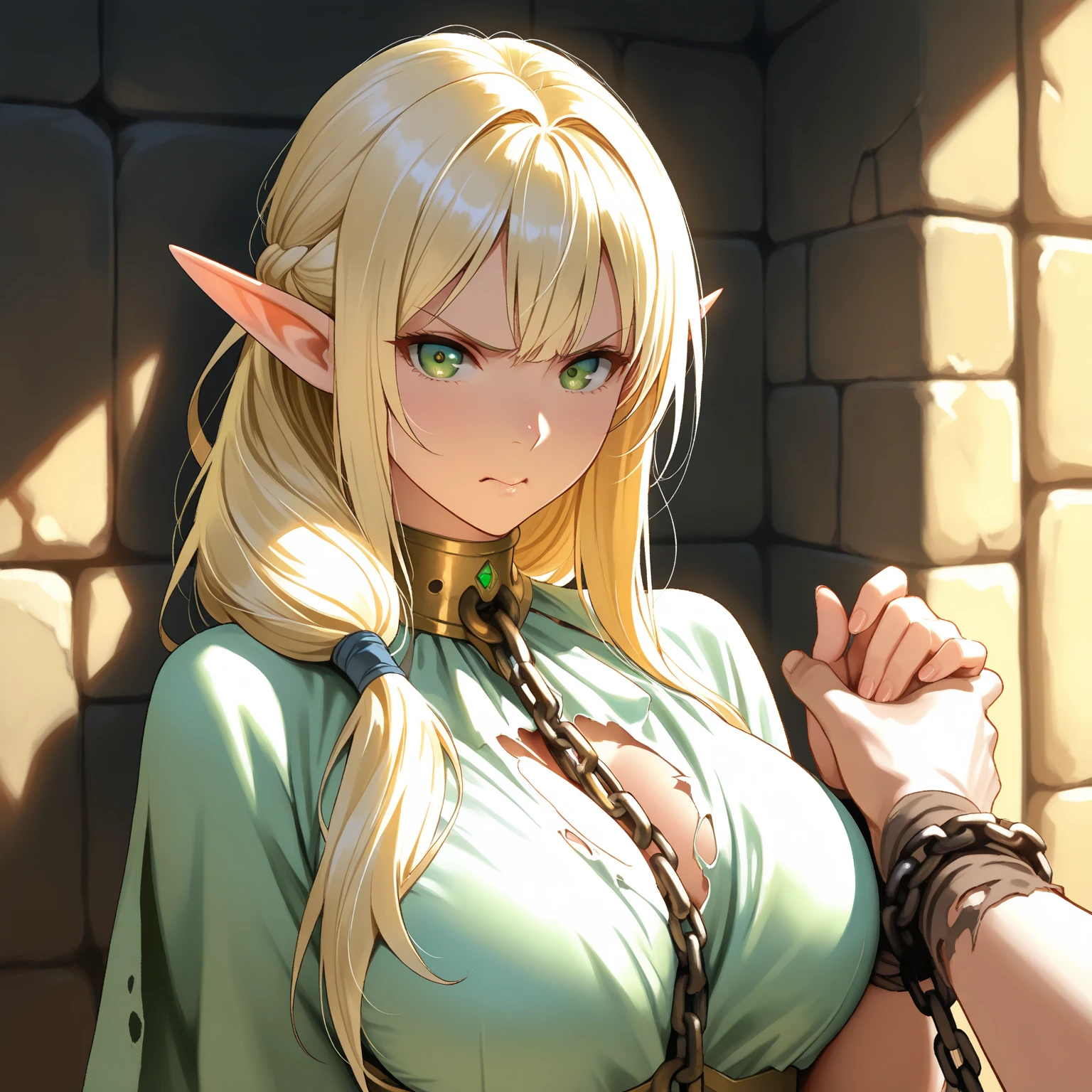 ((masterpiece, best quality)), (elven ears), female elf, female blonde elf with blue eyes in a crowded tavern, stunning character art, character art, of a beautiful female elf, athletic body, muscular:1.3, Well trained, abs, epic exquisite character art, character art portrait, rossdraws 1. 0, high quality digital concept art, beautiful female warrior