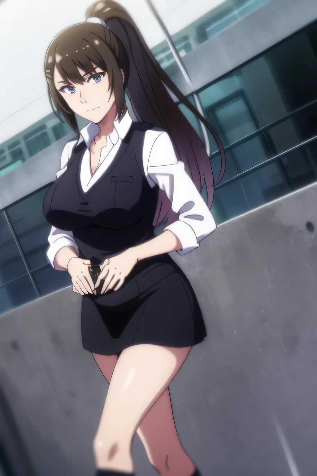 black hair long hair,ponytail hair ,Please draw the facial expression more delicately,wearing miniskirt police uniform,The face is absolutely necessary,Please give me an accurate expression of beautiful hands and legs,Don't get drenched in heavy rain,my nipples are sharp、 areolas can be seen through ,My whole body is wet from heavy rain,Black wool sweater without sleeves,Please cover your chest with clothes ,High socks on my feet,accurate depiction of hands and feet,draw something bigger ,nice smile,Beautiful Legs,I'm wearing long socks with a garter belt,can you draw blondes,nice smile,The face is absolutely necessary,Pleated Mini Skirts,Can you draw a woman staring at a train,Please draw a picture of a woman waiting in front of a car,東京の地下鉄ホームでwaiting for the train女性は描けますか, ,congestion,waiting for the train,Fun,Underground railway stations ,The sign hanging on the wall,{{X}},More delicate look ,walking alone, city tour ,,(((I wear tourist-inspired casual clothes))), I have a SLR camera ,(Let's draw a more delicate look),(sleeveless wool sweater),( Pleated Legs,white panties),(That work is enough for one person {X} is very important for work)、 That's enough,frowning。unless the job requires it。 {X}、 , An attractive 40-year-old woman takes off her uniform、jump off, big black wavy hair, , Big breasts, Thin Waist , , ,Faces are very important,
