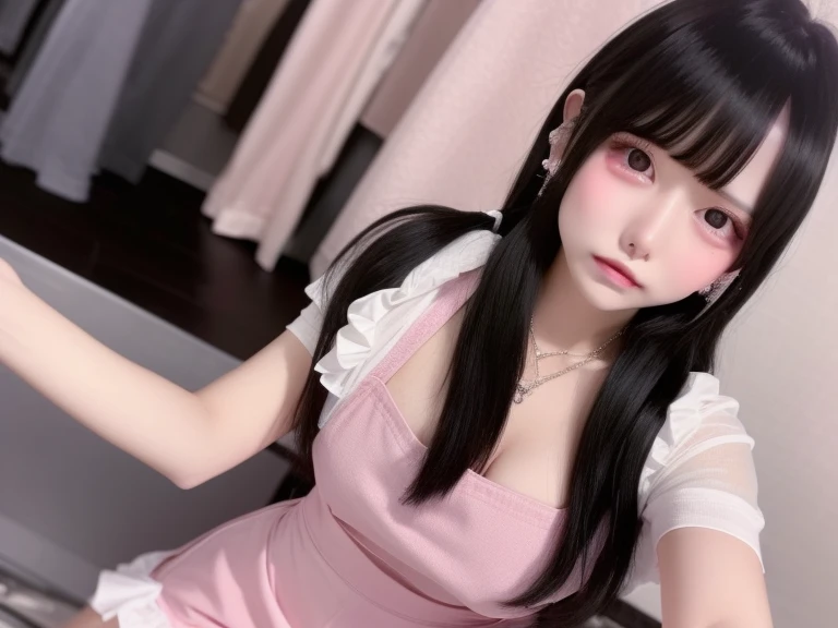 adorable, 1 girl, (face to face), 10 years old, baby face, happy, half body portrait, (face details: 1), (eye details:1), ((big breasts)). wearing transparent transparency long shirt, .. Cute posed. proportional body. Ultra High Res. realistic: 1.4, UHD, poke a bun Hairstyle , lace