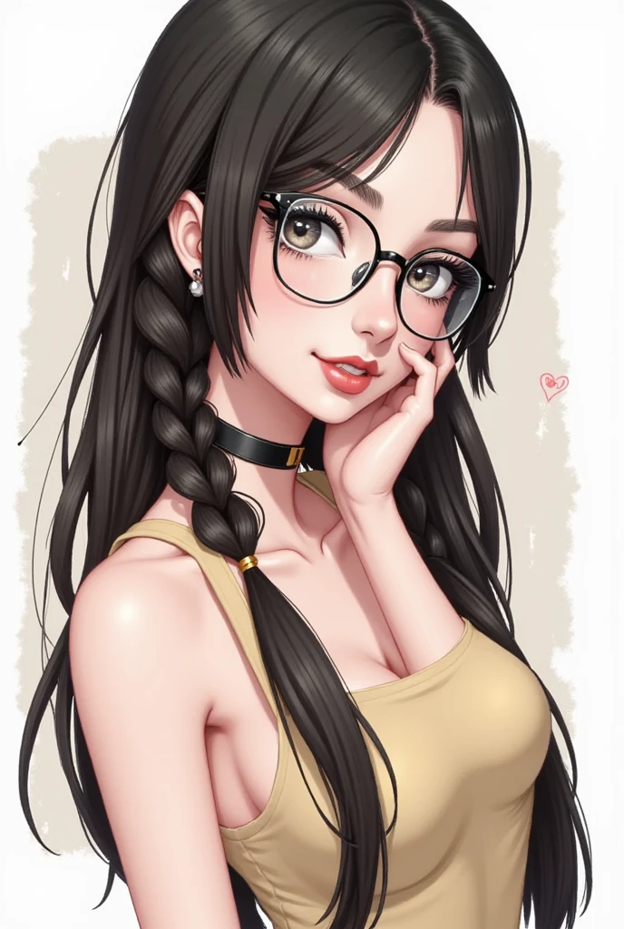 Licking her nipples Brown-haired girl with glasses and a ponytail