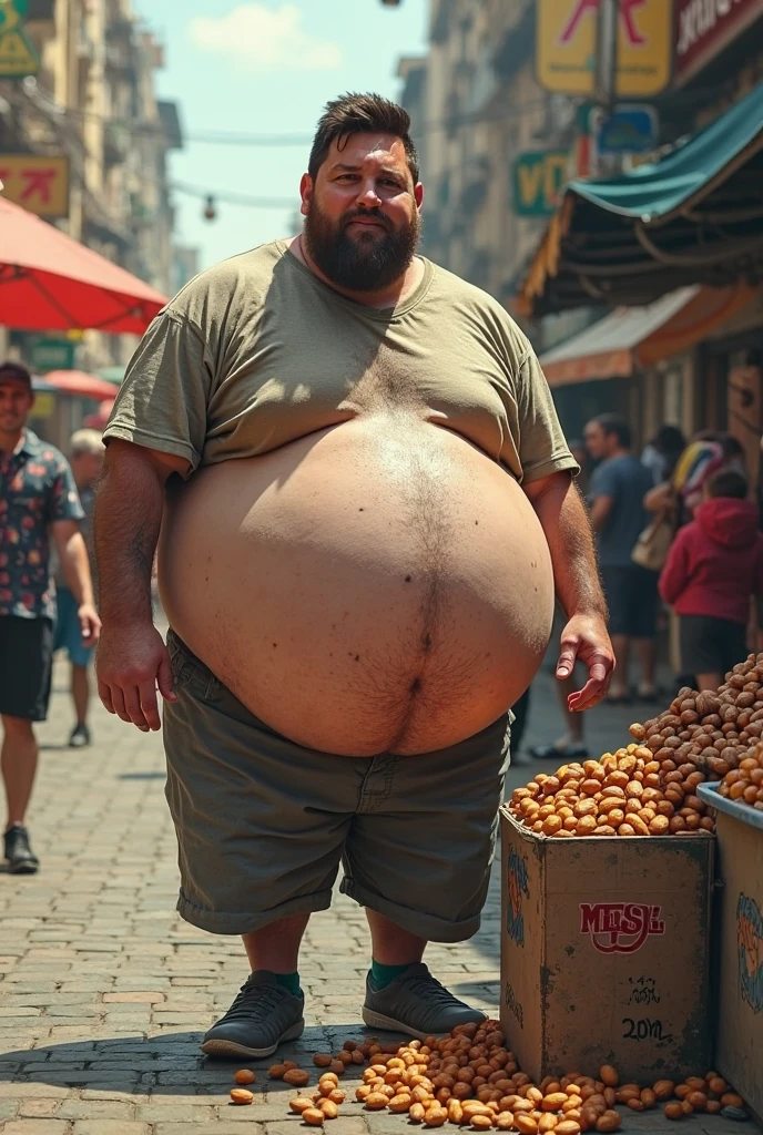 Very fat and dirty muscular baker