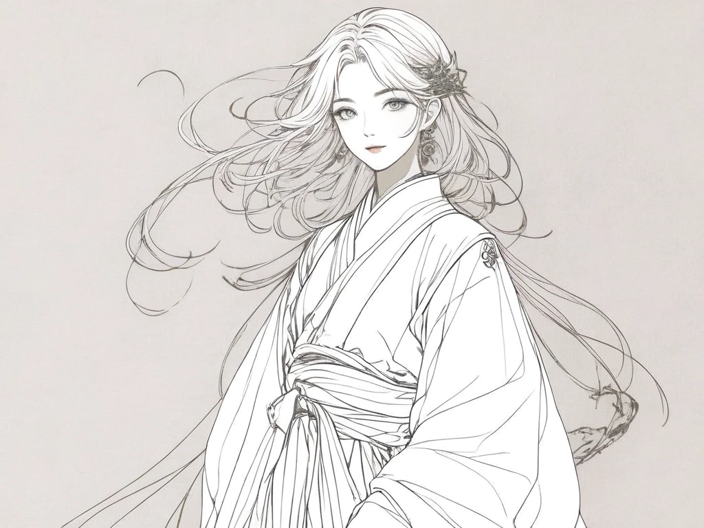 <lora:luxueqi-000001>,luxueqi,1girl,solo,long hair,black hair,hair ornament,white background,chinese clothes,upper body,jewelry,hair bun,earrings,simple background,forehead mark,dress,hair stick,closed mouth,facial mark,single hair bun,long sleeves,<lora:Freehand_Brushwork:0.5>,<lora:animeLineartMangaLike_v20Offset:1>,monochrome,lineart,, best quality , masterpiece, illustration, an extremely delicate and beautiful, extremely detailed ,CG,unity,8k wallpaper, Amazing, finely detail, masterpiece, best quality,official art,extremely detailed CG unity 8k wallpaper,absurdres, incredibly absurdres, huge filesize , ultra-detailed, highres, extremely detailed,beautiful detailed girl, extremely detailed eyes and face, beautiful detailed eyes,light on face,