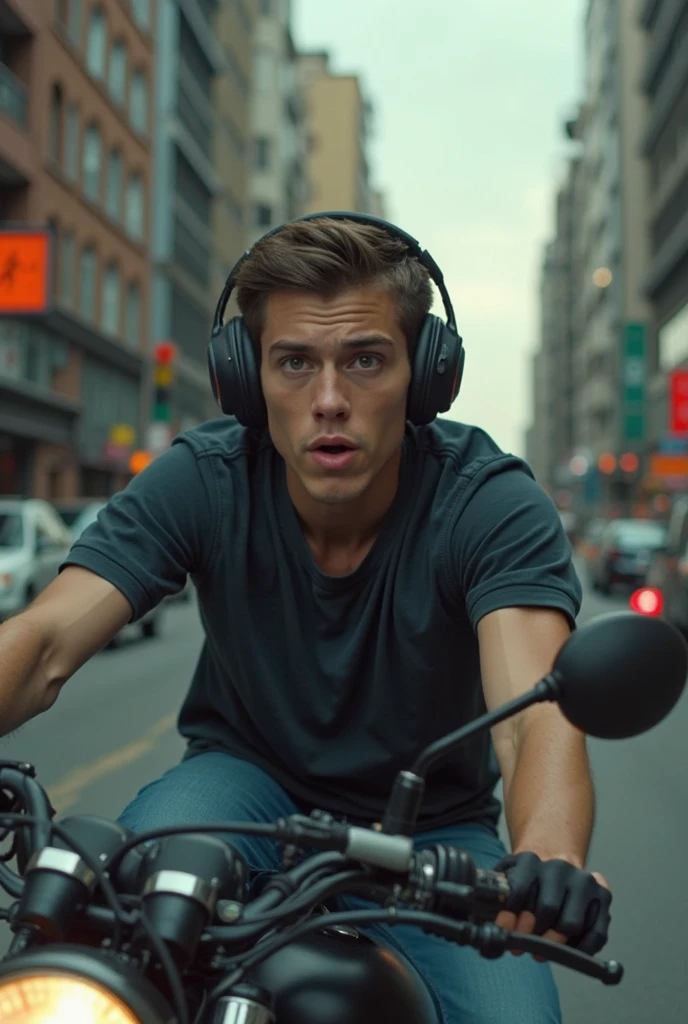 Cinematic, A shirtless boy wearing a monkey mask, riding a bmx, sunset, backlight, background bokeh, fashion, golden hour, medium shot, shadowplay, shot on Arri Alexa with a Canon fd 50mm f1.4 lens