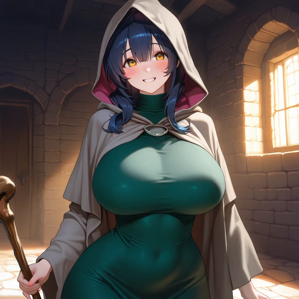 a shadow wizard wearing a purple robe and has nice thick thighs, female