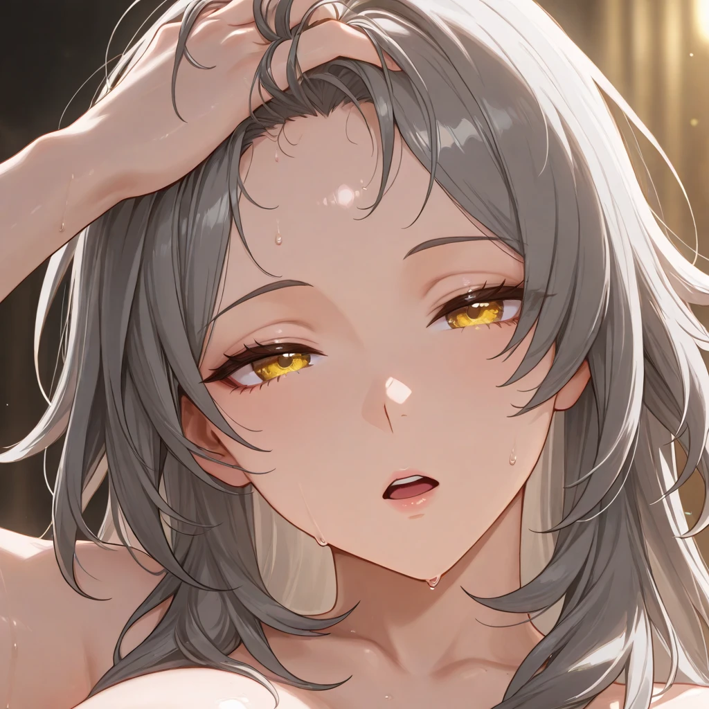 short hair Grey Hair Glasses Slanted Eyes Thighs Open your mouth naked Sex Creampie please tits Smaller breasts Sweaty bed Blowjob lick