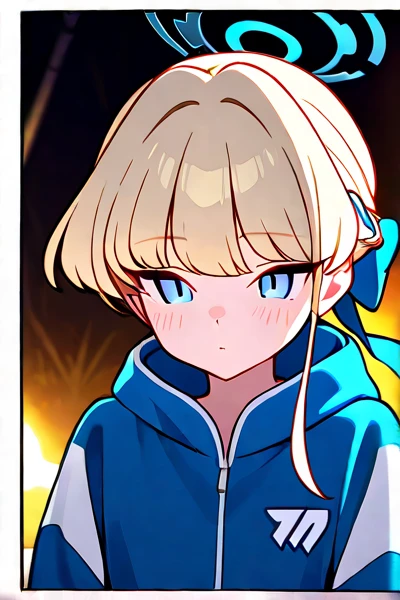 ((beste-Qualit, tmasterpiece)), a 1girl, Cyan eyes, Boyish Sidris, light blonde hair, Star studs, black turtleneck, Grey zip-up hoodie. teenaged, Schoolgirl girl. One person