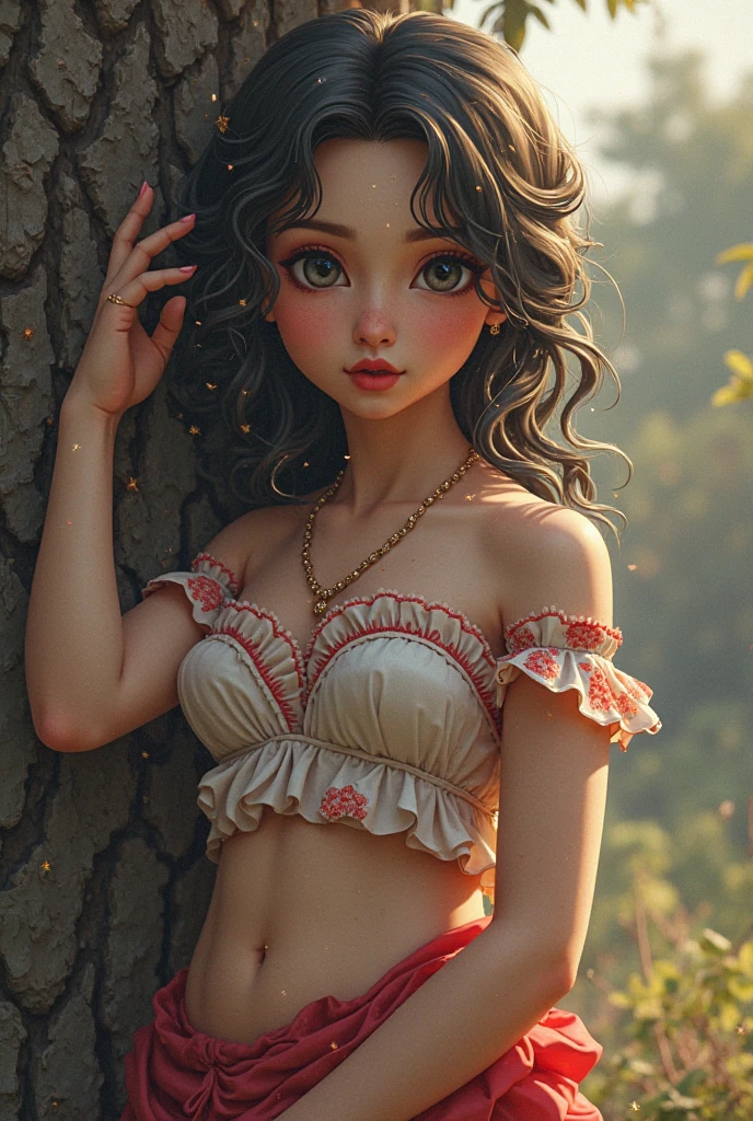 peasant girl, 1girl, perfect and well designed eyes, (beautiful detailed eyes:1.05), big breasts, natural breasts, slim body, delicate face, dark brown skin, round ass, detailed skin, realistic skin, medium length hair, hair voluminous, flowers on hair, super high resolution, 8k, parameters Best quality, (masterpiece:1.4), (magic accessories:1.4), extremely detailed [[[{brown crochet mini bikini}:lacy:0.1]:{panties with ostrich feather}:0.25]:feather:0.6] ({((African Brown bikini)+(brown bikini:1.3))|(revealed mini bikini), big dark hard nipples,, (((NSFW))),((sexy crochet bikini ))},{(summer)|(evening)}), neckline, ultra detailed, photorealistic, (best quality:1.4), super high resolution, (Realistic 1.4), More details, (portrait, full body), (((1girl))), (witchcraft:1.1), magic energy flows and sparkles, {(Africa, savannah) |hills|(savannah fields with Kilimanjaro on background:1.0)}, (beautiful and aesthetic:1.2), (fractal art:1.4), (cinematic light:1.1), 16K, HDR, RTX, Ray Tracing, Radiosity, Anisotropic Filtering, Subsurface Scattering, metallic reflections, vibrant colors