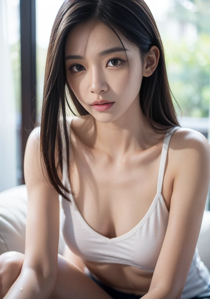highest quality、masterpiece, ultra high resolution、(Photoreal:1.4)、RAW photo、1 girl、glowing skin、wet body、dramatic lighting, RAW photo, table top:1.3, Super high resolution:1.0, sharp focus:1.2, beautiful woman with perfect figure:1.4, thin abs:1.2, wet body:1.5, Highly detailed face and skin texture, fine eyes, double eyelid, perfect facial balance, Clean system, smile, Soft light in a beautiful studio, rim light, vivid details, surreal, fine and beautiful skin, realistic skin, rubber suit, beautiful face, Beautiful woman, high solution face, Soft texture, Nudem, Zoom up to face