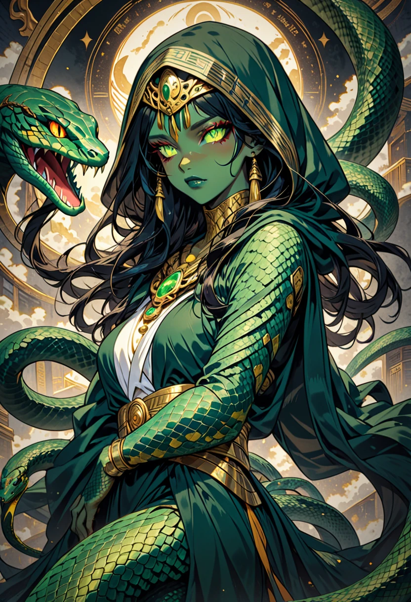 Medusa, snake hair, glare.