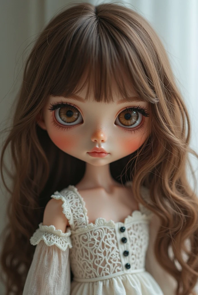 Make a Blythe doll with wavy hair and bangs and brown skin