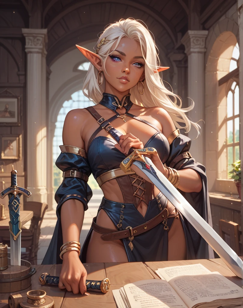 Half-naked Viking girl with sword in hand