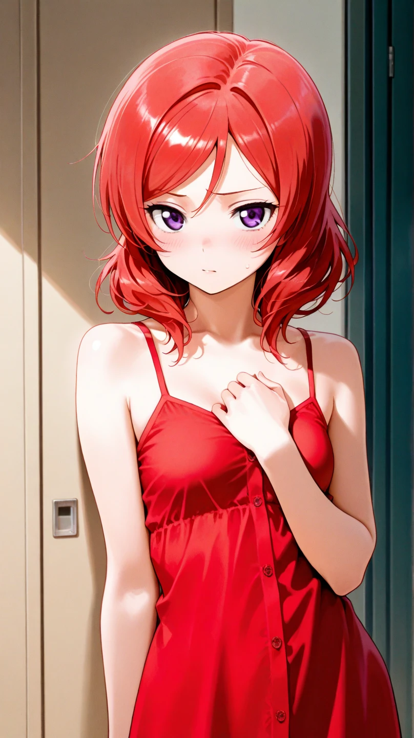 Ichika Nakano in red lingerie posing for a photo., sujetador rojo, lenceria con cordones, encaje rojo, scantily clad, angelablanca, chica sexy, al rojo vivo, encaje, traje revelador, conjunto playboy de cuerpo completo, en fondo rojo, medio rosa, usando lenceria sexy,