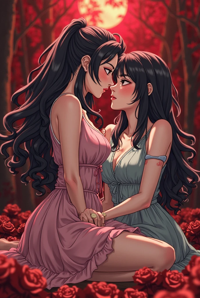 score_9, score_8_up, score_7_up, score_6_up, score_5_up, score_4_up, (source_anime), 2girls, breast sucking, Full body ,Night, Lights out, dark, Dark room, no lighting, {{nezuko kamado}} , kimetsu no yaiba, {{shinobu kochou}} , Insect hashira