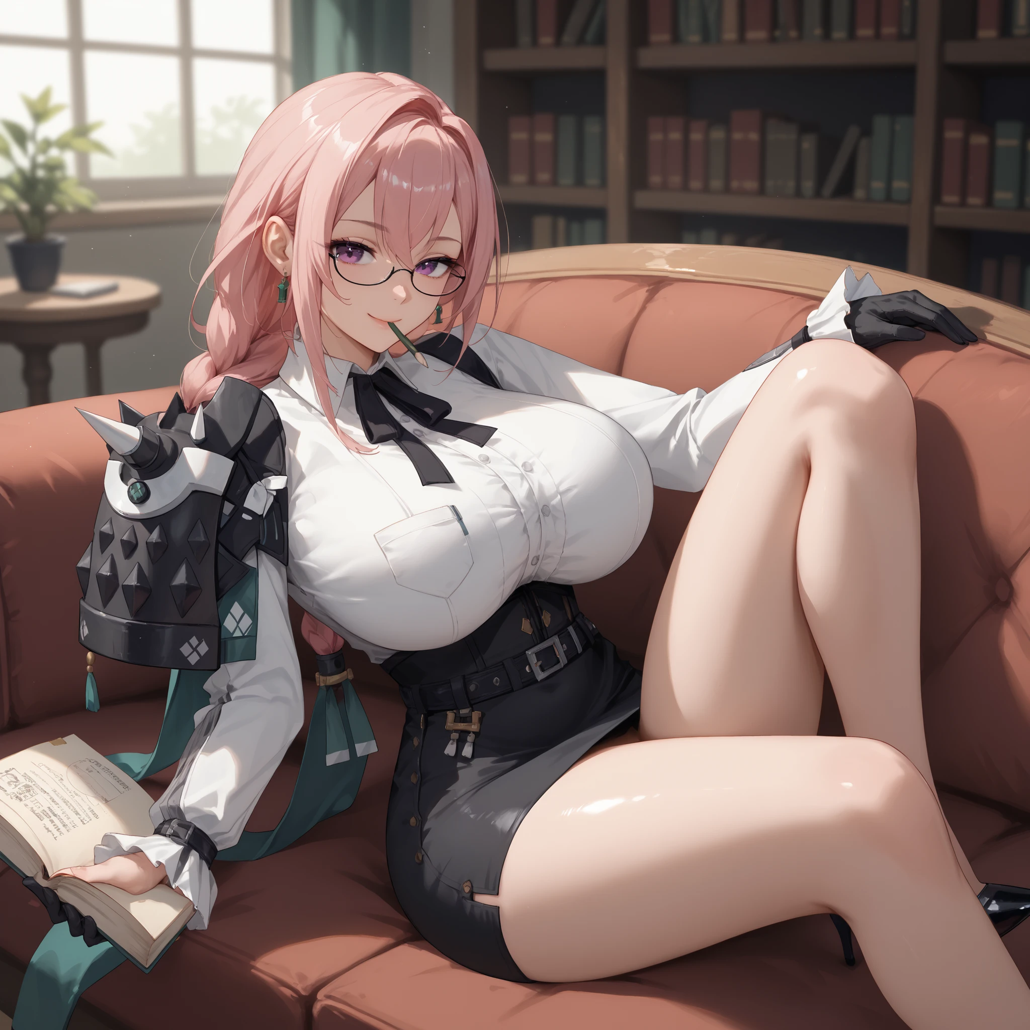 (Masterpiece, best quality), detailed, character sheet, many items (the same person, medieval royal clothes, magic academy uniform, blouse, skirt, glasses, reading glasses, white boots, many parts), athletic, busty, demon, demon girl, detailed beautiful purple eyes, detailed face, pointy ears, red hair and white skin, braided ponytail, demon horns, full of details.