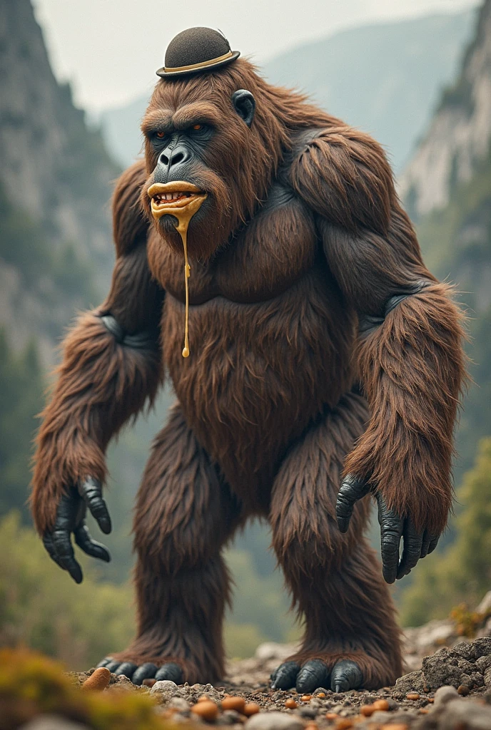Artwork of an obese naked werewolf man next to a bike, hard cock