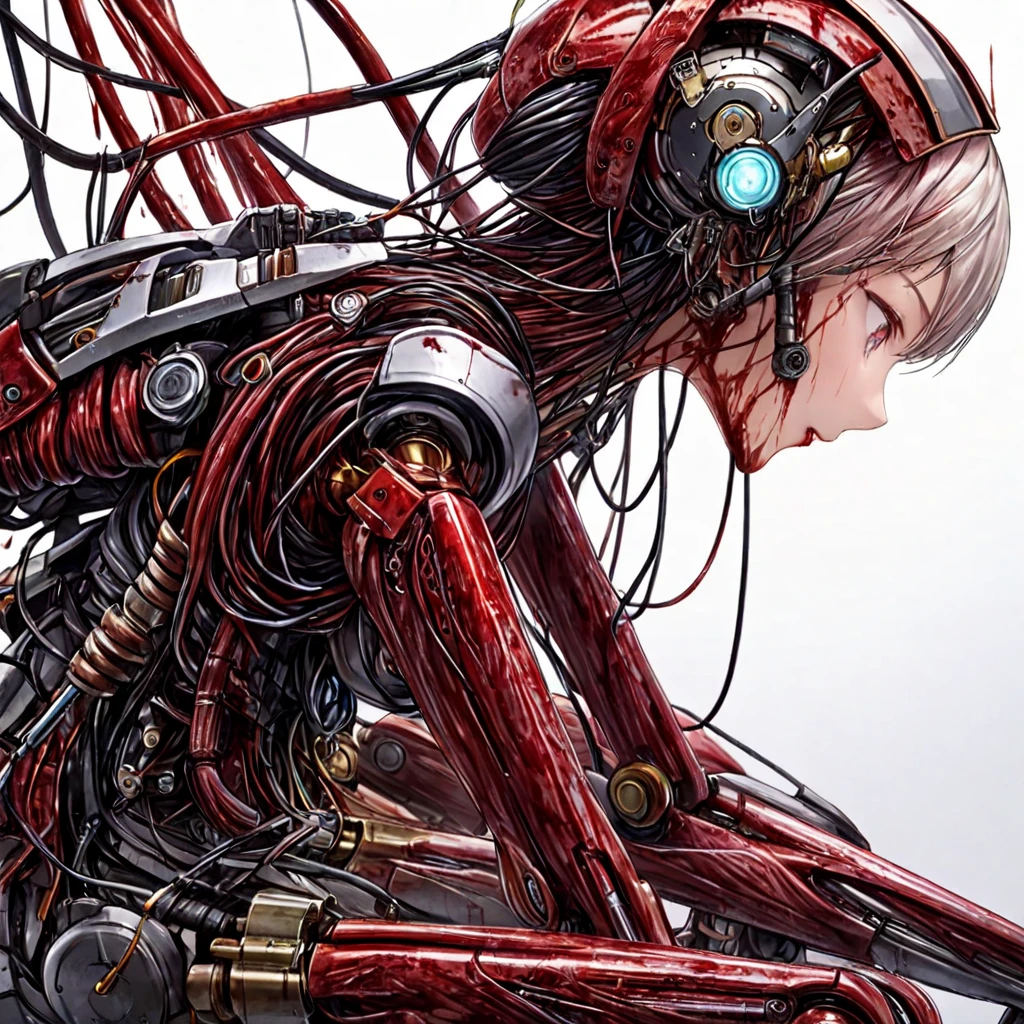 (((masterpiece))), (((Highest quality))), ((Very detailed)), (Highly detailed CG illustrations), ((Very delicate and beautiful)),(Cute and delicate face),Light,((1. Machine Girl)),alone,whole body,(Machine made joints:1.4),((Mechanical Limbs)),(Muscle swelling),(The container is connected to a tube),(Brain in a container:1.3),((Mechanical vertebrae attached to the back)),((Mechanical cervical spine attached to the neck)),((Sitting)),poker face,(Wires and cables attached to head and body:1.5),Small breasts,short hair,(Character Focus),SF,Lying down,Dark shortcuts,Centering shortcuts,A devastated society,alone,
