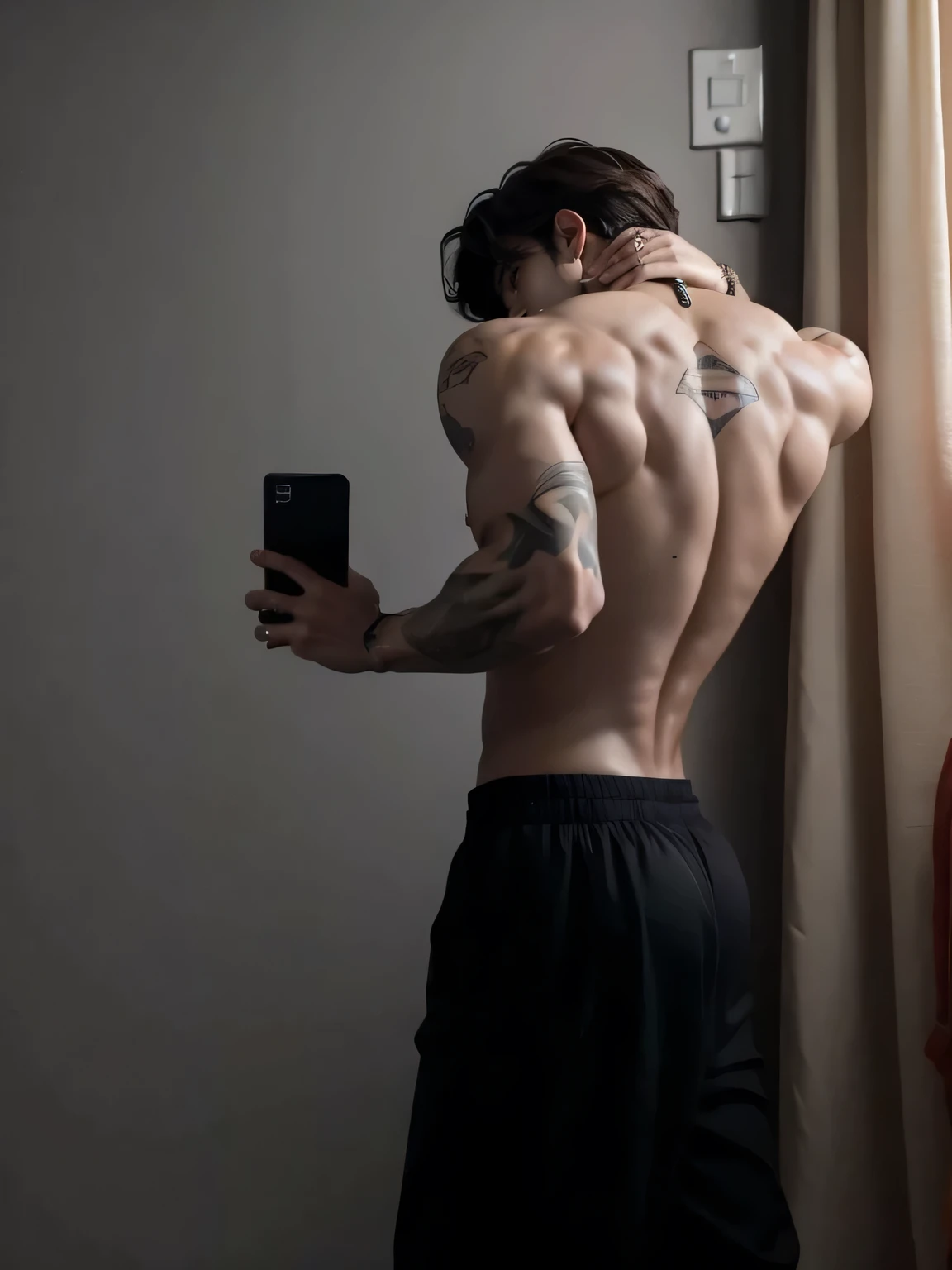 8k，The underworld brother took off his clothes to reveal his strong back muscles and tattoos