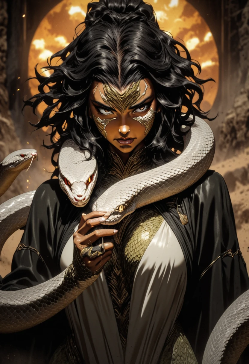 spider monster girl {upper part like a woman and lower part like a huge spider}, holding a scepter, wearing a golden crown, on top of a huge spider web between trees in a forest ((bimbostyle))
