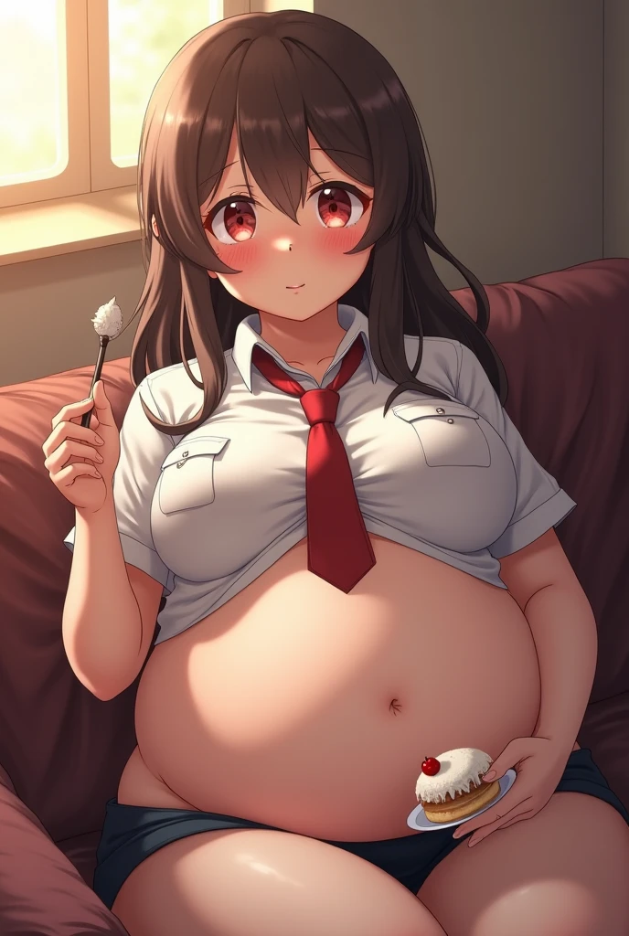 fat, rise kujikawa, fat belly., obese, eating ice cream, sitting on couch, big belly, fat, obese, pregnant, very fat, overweight