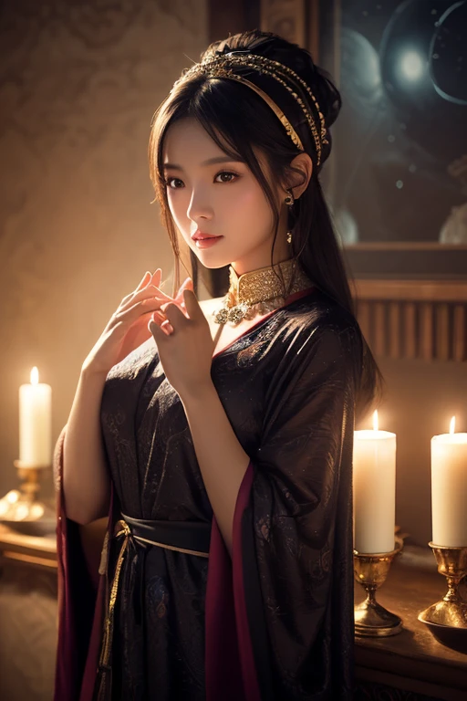 Personification of Buddha image、beautiful girl、No makeup、Intelligent beauty、Wear an aura、Dramatic Pose、Narrow eyes、