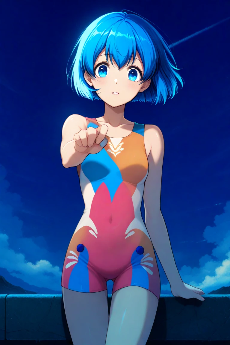jenny wakeman robot android girl, flying through the clouds, blue tanktop, blue skirt, all white background