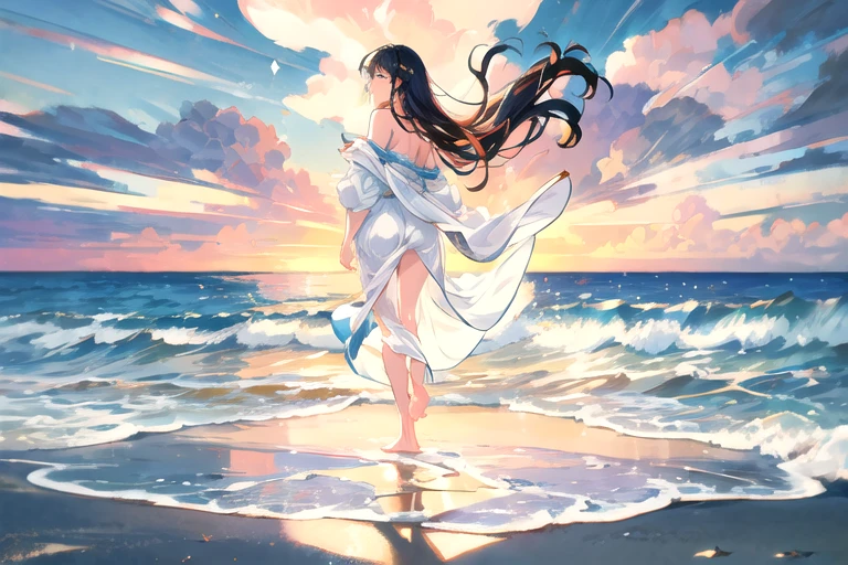 1teen,vibrant colors,big gorgeous gray eyes,perfect hands and perfect feet,completely naked on the beach,touches her pussy,gets wet a lot,(best quality,4k,8k,highres,masterpiece:1.2),ultra-detailed,realistic,portrait,beach,sunset,soft sand,gentle waves,breeze,beautiful sunlight,serene atmosphere