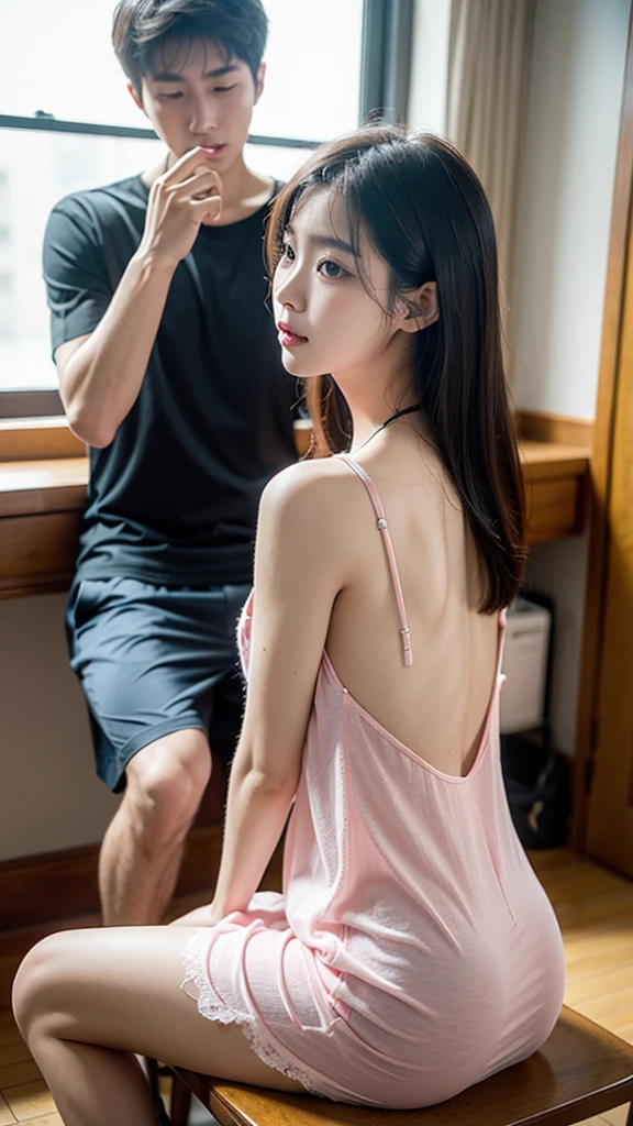 (Masterpiece, best quality) (((8kbest quality))), ((complicated details)) ((blushing)), 1 person, man standing over woman, Man's hand holding woman's head, Chief Pat,wet, Sweating, white skin, red hair, short wavy hair, Freckles and freckles, ((Surrendering eyes)),choker, Cool woman, nsfw outfit, ((messy hair)), short skirt, fishnet thighs, wet shirt, Beautiful dress, see through material, linen, condescending, kneel, thick thighs, wet clothes, looking through clothes, tights, ((( small waist))), bird's eye view, throw, high angle, Looking sideways, On her knees., thighs open, hands behind her, ((kneel)), On her hands and knees, Cumshot view, stick out your tongue, open mouth, Ahegao, sexy Ahegao eyes