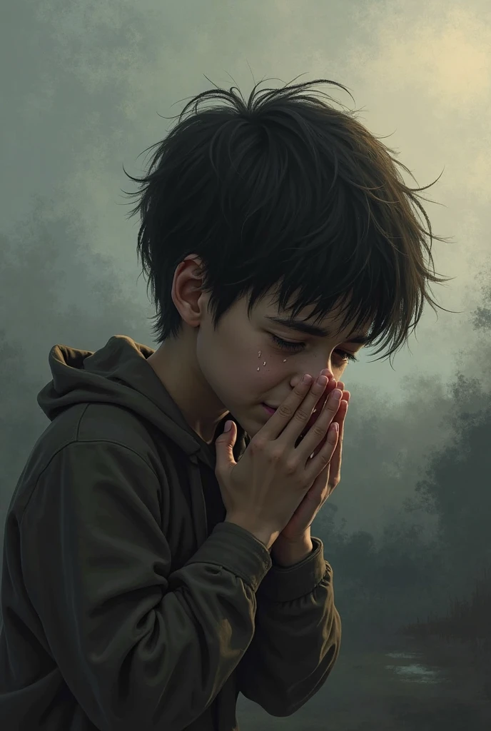 A BOY WAS DEPRESSED AND WITH HE BACK A TITLE DEPRESSED BOY