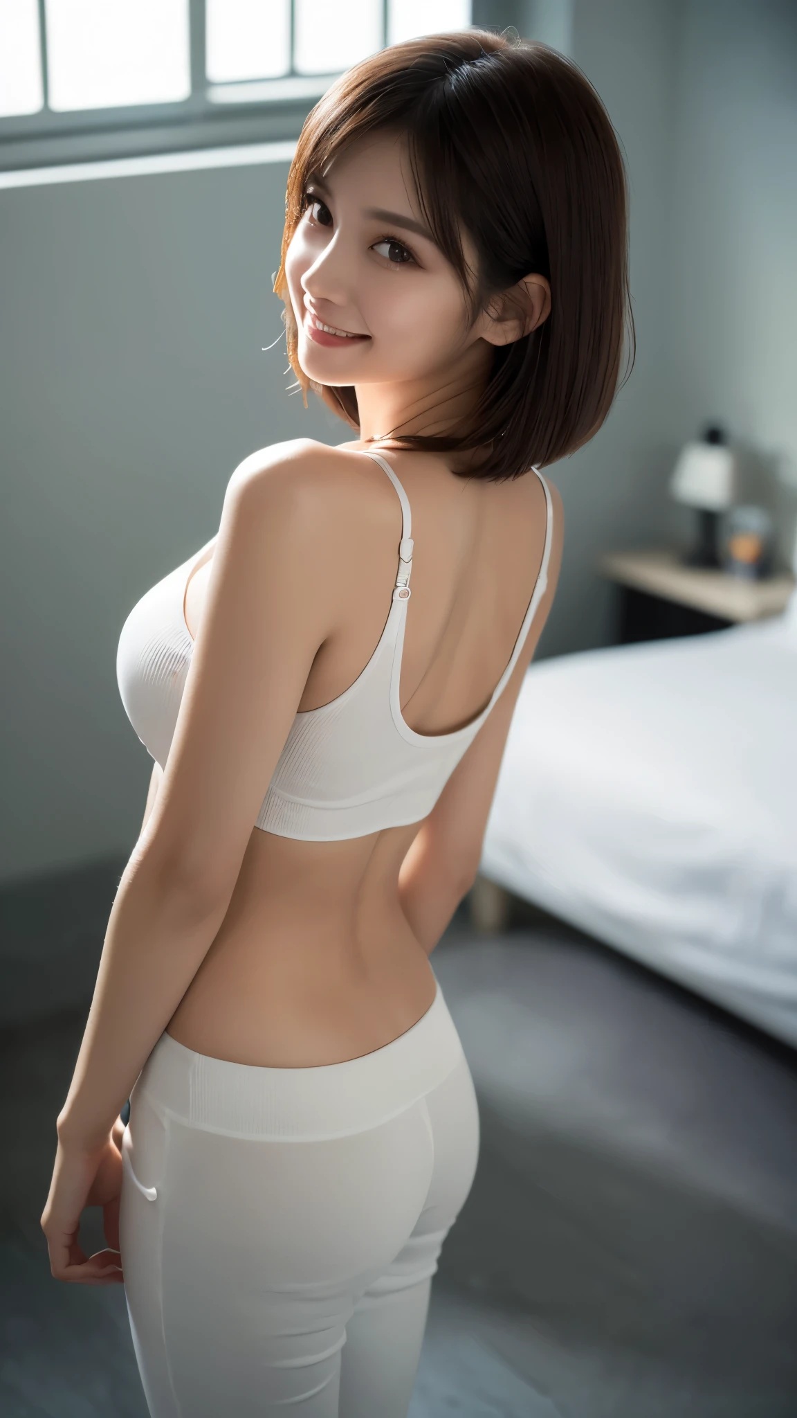 White hip-baring shorts，Exposing thigh skin