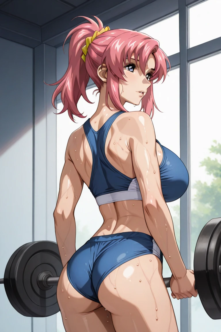 mulher, T1T4NL3G, sozinho, 1girl, ((muscle girl)), standingn, decote, ((corpo inteiro)) sports bra, rosto detalhado, ultradetalhe, local detalhado, iluminada, bonito, roupas coloridas, parque, heaven, brazi, vivid hair, shorts de esporte, cachoeira, blusa, raios de luz, raios de deus, musculoso, realista, seios grandes,