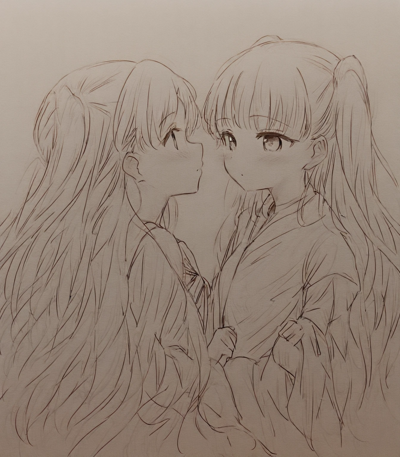 drawing of a couple of anime characters hugging each other, flat anime style shading, anime shading), clean anime outlines, anime sketch, anime shading, Anime Paintings, anime style drawing, Line sketch!!, DDLC, an anime drawing, anime catgirl, anime moe art style, In anime style, kissing together cutely, in an anime style, cel shaded anime