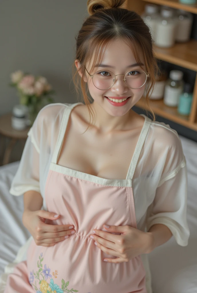 (((nsfw)))、close range、Beautiful woman、cute、((Female Nursery Teacher))、smile、Extra Very Short Hair、((Delicate photo)),(Detailed RAW photos of girls), (Tabletop:1.0), (Highest quality:1.6), (Ultra-high resolution:1.5), (Realistic:1.75), 8K resolution, Absurd, Ultra-detailed,Cinema Lighting,、nursery school、((Wearing an apron))、(Hairstyle with bangs)、Long sleeve T-shirt、((Colorful kids room:1.1))、((Lots of toys:1.))、((cute壁紙の部屋))、((Simple panties are visible:1.2))