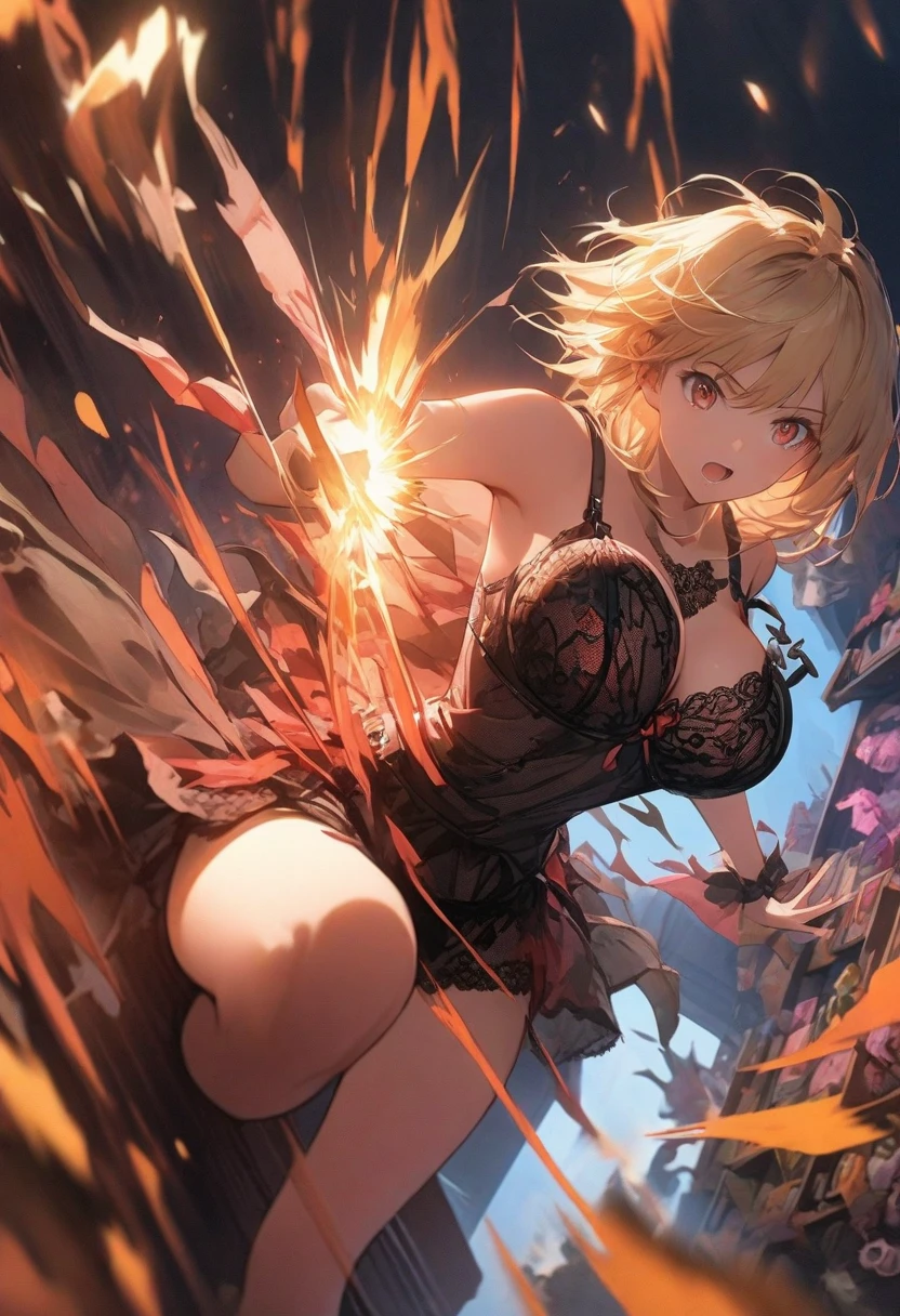 (dynamic angle:1.3, front view:1.1, breast focus:1.3, from below:1.2), (dynamic posing:1.5, sexy posing:1.2, leaning forward), (seductive smiling:1.3), beutiful woman, 1girl,fullbody, happy, (with sparkling eyes and a contagious smile:1.2), red face, closed mouth, beautiful detailed eyes, super detailed skin, backlighting, bare shoulders, black background, black dress, black gloves, black hair, breasts, dress, earrings, fingerless gloves, floating hair, floral print, flower, gloves, gold earrings, gold hairband, hair flower, hair ornament, hairband, holding, holding two-hands knife weapon, jewelry, large breasts, long hair, looking at viewer, off-shoulder dress, off shoulder,blue eyes, short hair with long locks, sidelocks, solo, spikes, thighs, two-sided dress, two-sided fabric, weapon, fighting stance , face, close up, from above, highest quality, high resolution,Real World, Natural light,perfect Natural light,looking at viewer,The bar is beautiful, with colorful bottles of alcohol in the background and a soft glow from neon lights.
