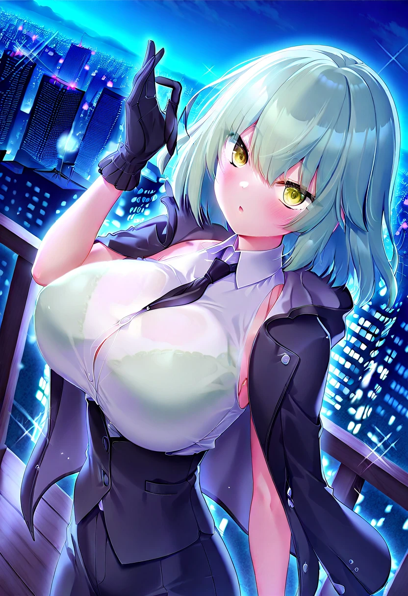 incredibly absurdres absolutely resolution, ultra-detailliert, Official art, 8K Wallpaper, masutepiece, (Cyberpunk:1.2), (Neon lighting;1.4), fullllbody, (glowing building:1.5), Starry sky,
BREAK is a white leather jacket, Black leather pants,
BREAK
(Multicolor Hair:1.4), (huge-breasted:1.5), Seductive smile, shyly smile, Mysterious aura,master piece,akaneshinjou, shinjou akane, light purple hair, (pink eyes:1.2), short hair,
BREAK indoors, city,
BREAK looking at viewer, BREAK (masterpiece:1.2), best quality, high resolution, unity 8k wallpaper, (illustration:0.8), (beautiful detailed eyes:1.6), extremely detailed face, perfect lighting, extremely detailed CG, (perfect hands, perfect ???????),
