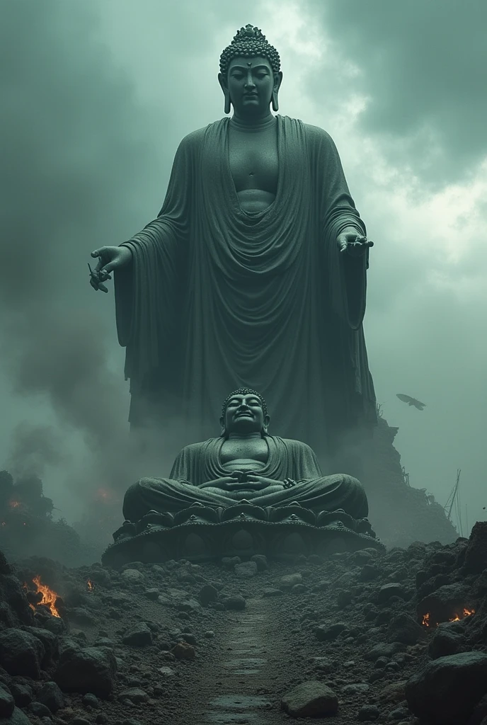 (god rays, motion lines, speed lines, emphasis lines, best quality, masterpiece, uhd, 8k), /(Giant Buddha statue, Buddha statue moves, Kick:1.5, Towards the front, Dynamic, Front angle/)