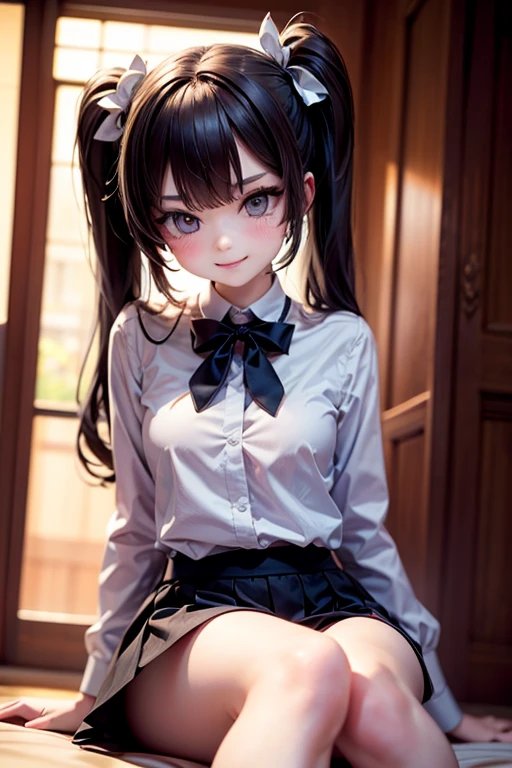 ((White collared shirt))+(Checkered grey pleated skirt)