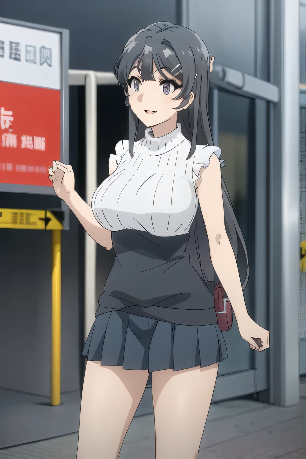 こちらを見て微笑んでいるnice smileの女性,Please draw big breasts with even bigger breasts,wearing miniskirt police uniform,long black haired woman ,The face is absolutely necessary,sleeveless black wool sweater,hide your chest with a costume,2 high socks on my feet,accurate representation of hands and feet,Draw something big ,,,nice smile,The face is absolutely necessary,Pleated Mini Skirts,Can you draw a woman staring at a train,Please draw a picture of a woman waiting in front of a car,東京の地下鉄ホームでwaiting for the train女性は描けますか, ,congestion,waiting for the train,Fun,Underground railway stations ,The sign hanging on the wall,{{X}},More delicate look ,walking alone, city tour ,,(((A woman with a nice smile looking at me {x} wears casual clothes inspired by tourists))), ,(Let's draw a more delicate look),(sleeveless wool sweater),( Pleated Legs,white panties),(That work is enough for one person {X} is very important for work)、。unless the job requires it。 {X}、 , An attractive 20-year-old woman taking off her uniform、jump off, big black wavy hair, , Big breasts, Thin Waist , , ,Faces are very important,