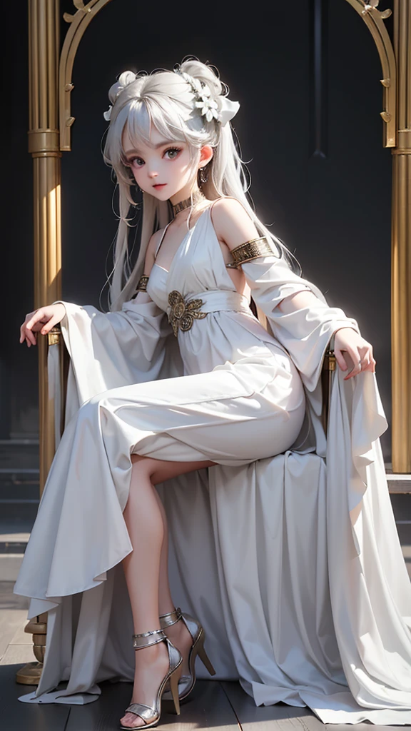 White-haired dragon woman white silk plump long hair jade feet ancient costume