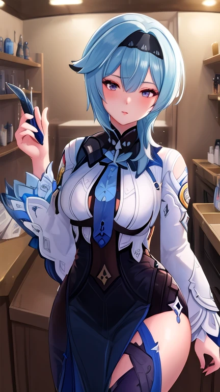 Fmajin, purple skin, solo, cowboy shot, solo, green hair, smiling, black sclera, 
MajGear, white baggy pants, belt with the letter M, tube top, cleavage,   thick, 
 outerspace, stars, meteor, 
(insanely detailed, beautiful detailed face, masterpiece, best quality)
