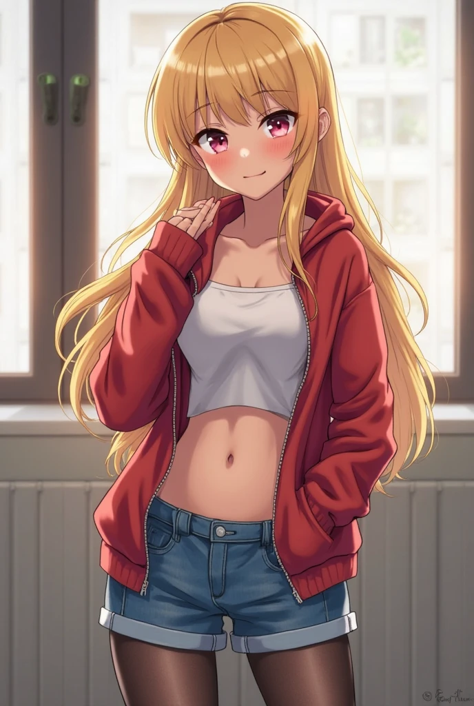 ((4K, master piece, Best Quality)), power , blonde , chifres , 1girl in , medium breasts, smug , evil smile , (sexy body ) shirt , black thong pantie , sweat . Front , night , belly button piercing , blood .