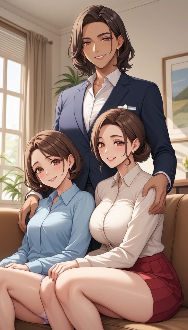 Highest quality,Ultra-high quality,woman,Mature Woman,42 years old,Beautiful face,bangs,Light pink lip,Earrings,necklace,Brown eyes,Bob Hair,Brown Hair,Hide the cleavage,woman教師の正装,suit,skirt,School Music Room