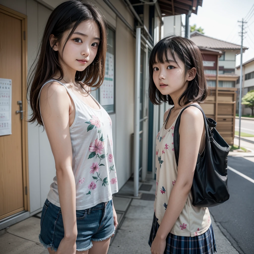 A beautiful Japanese girl with fair skin and angelic features............... 、One girl、She is a teenager、Looks like a slender 12 year old.Bust is 74cm、she is a warrior on the battlefield、She is captured by enemy soldiers in a residential area in Japan、tome'a little embarrassing for her. She has a childish appearance with a flat chest. 、 The atmosphere in the village is professional and clean.............. ...... The artwork is、Must be realistic, Highly detailed photorealistic quality, high resolution render, Gives a cute and innocent atmosphere. Lighting should be balanced and natural, Beautifully illuminate the scene.、The setting is a Japanese city.、There are a lot of male soldiers in the residential area.、She wears cute underwear in pastel colors、The upper body exposes the chest、she has nipples out、her crotch is being played with、There were many tanks running through the town.、A festival is being held in the town、she is breastfeeding a soldier、She serves sex to soldiers、she is being hugged by a male soldier、Gunze、Wacoal