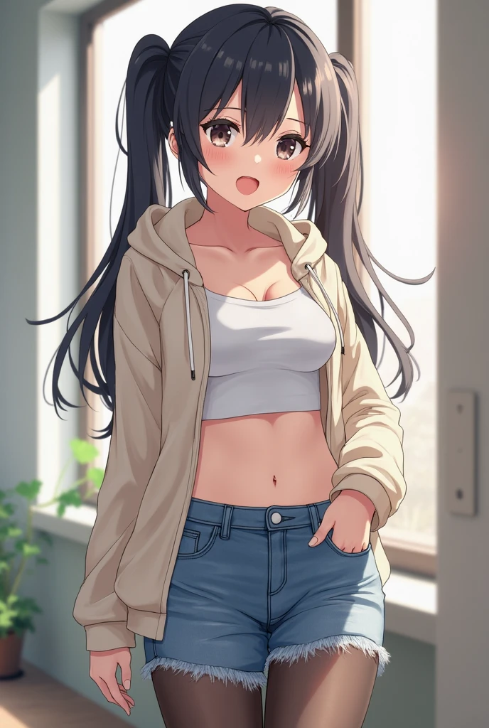 2d, Superb, (Masterpiece), ((1 girl)), (Low Angle:1.2), (Western Girl:1.3), (Shiny hair:1.6), (Long straight brown hair:1.6),(Shaggy hair:1.3), (Brown beautiful girl),hyper, Pretty face, (Healthy dark skin), (Sunburn mark), clavicle,(Cowboy hat),(Wear a scarf),(Shirt with open chest:1.3),(Denim hot pants:1.3),(Leather boots) ,Glamorous Bare Feet, Beautiful shiny legs,, Brown Eyes, Attractive thighs, Medium chest,(arms behind back)