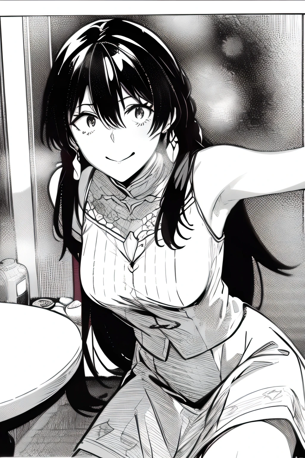 highest quality, masterpiece, Monochrome, Traditional Media, One girl, Small breasts,OL, Seductive Face,Idol,target eye,comics,Pencil drawing,