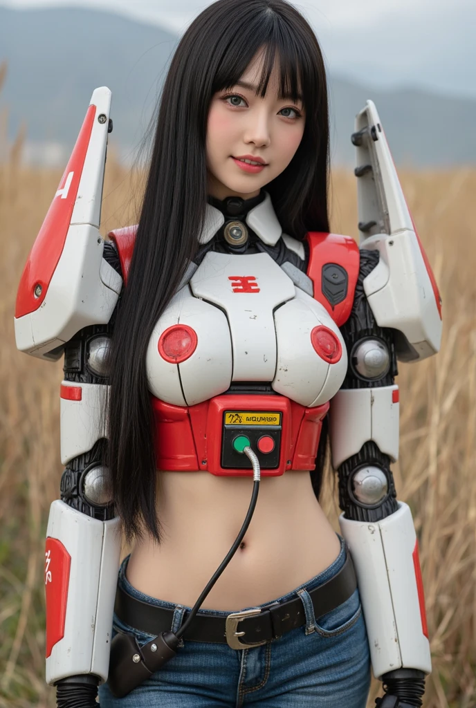 Big tits mature robot、Black hair Long hair、antenna-like ears、Red Eyes