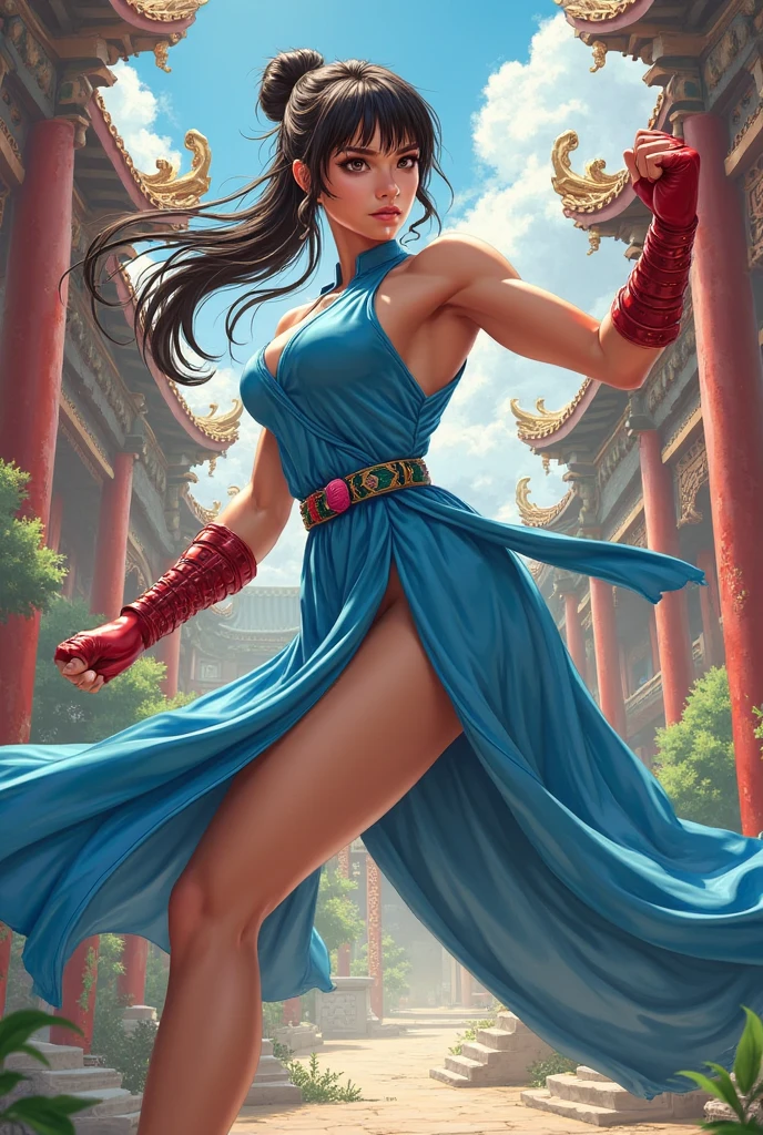 A dynamic kung fu girl training in a bamboo forest, long detailed hair,beautiful detailed eyes,beautiful detailed lips,extremely detailed face and body,dynamic pose,detailed martial arts outfit,bamboo forest,natural lighting,cinematic,dramatic lighting,vibrant colors,highly detailed,photorealistic,8k,intricate details,masterpiece