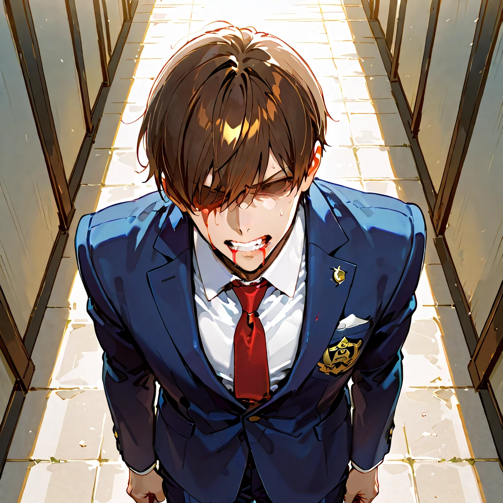 score_9, score_8_wonderful, score_7_wonderful, sauce_anime,Male Focus,1 male,No pants,Auction,On all fours,Place your hands on the floor,penis,Leash color,View your viewers,Squat,humiliation,Obedience,Blue tie,Long sleeve white shirt,Rape the Mob