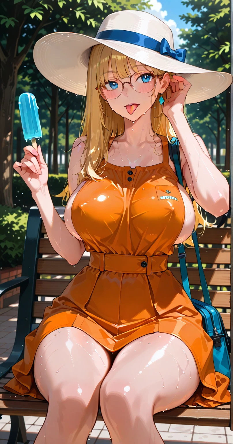 masterpiece, best quality, ultra high res, ultra-detailed, (gigantic tits with erected nipples and giant cleavage: 1.6), (hairy pubic hair: 1.4), (transparent yellow leotard and black high heels: 1.4), (dark tan skin: 1.6), (a slutty young gyaru with short tint blonde hair is squatting with her legs spread wide in a public park while squirting a huge load of piss and ahegao with her tongue out dropping saliva: 1.6), cum, squirting, orgasm, lewd slutty face, ahegao,
