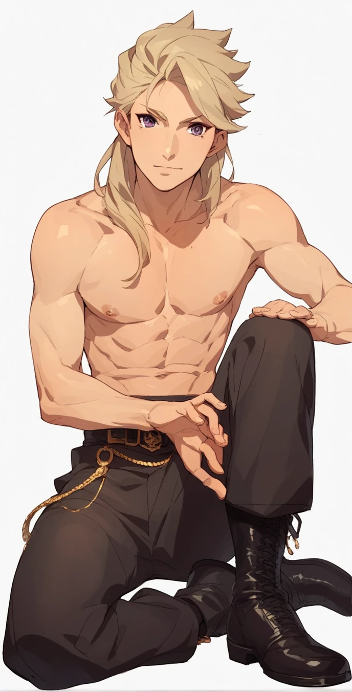 Introducing OC from Tokyo Revengers genre: Meet Kazuki, a young man of striking appearance with a tall stature and a muscular build. His hair is a unique blend of blonde and black, meticulously combed into two long braids. The blonde color extends to his eyebrows, contrasting with his penetrating violet eyes, which exude an aura of intensity.
Kazuki has distinctive tattoos, one on his left back and another on his left chest, adding to his intimidating persona. A long, golden earring adorns his left ear, swinging gently as he moves. Bandages cover his hands, serving as a testament to his tough battles, while