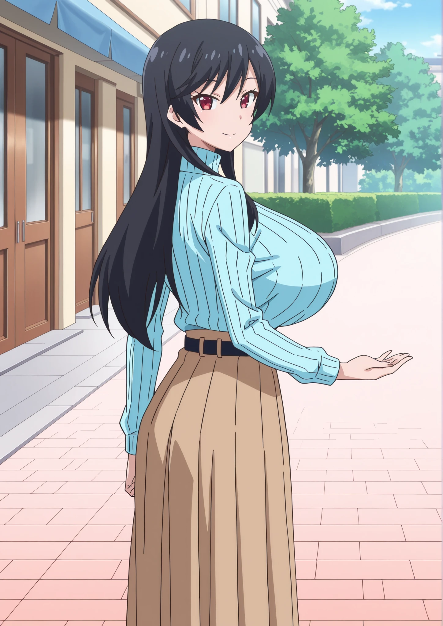 Cute mommy, mature women, realistic skin,perfect ,black hair, long hair, (hair over one eye:1.4), messy hair, hair between eyes, oversize shirt,pink mini skirt, chubby,plump,fat,pucker lips,cute shy blush on,garden, under tree,night